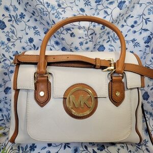Michael Kors Margo Pebbled Leather Two Tone Top Handle Satchel Bag